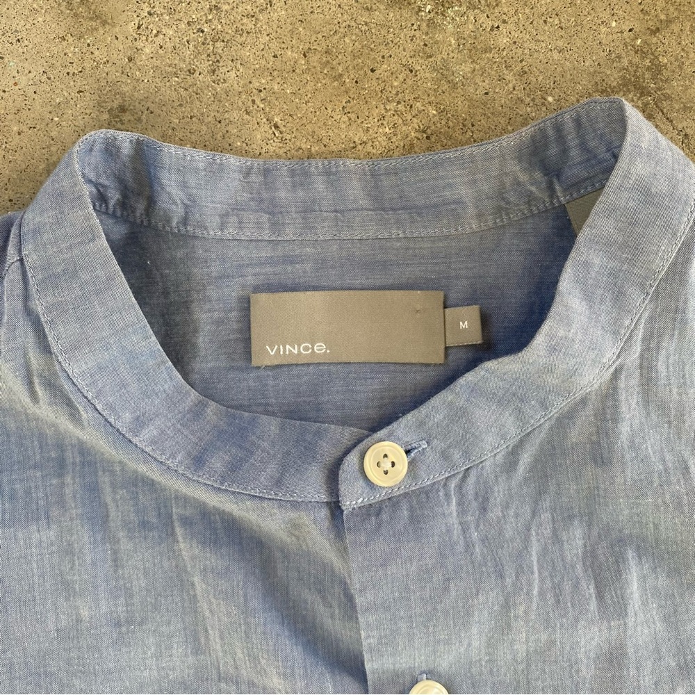 Vince Light Blue Button Down Shirt with Mandarin Collar - Picture 11 of 12
